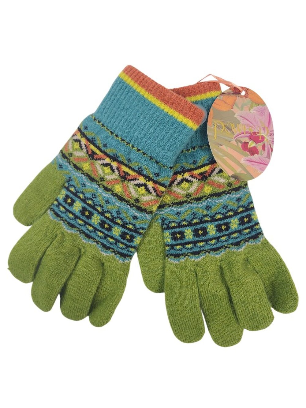 NEW Powder Fair Isle Knit Gloves Teal Multicolor OS